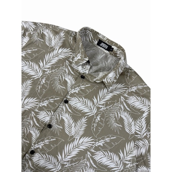 100% Pure Other - JOGAL Mens L Tropical Leaf Shirt Green White Short‎ Sleeve Button Up 100% Cotton